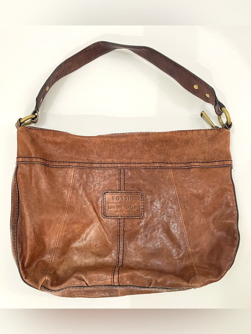 Fossil Long Live Vintage 75082 Distressed Brown Leather Pocket Purse Handbag - Picture 2 of 7